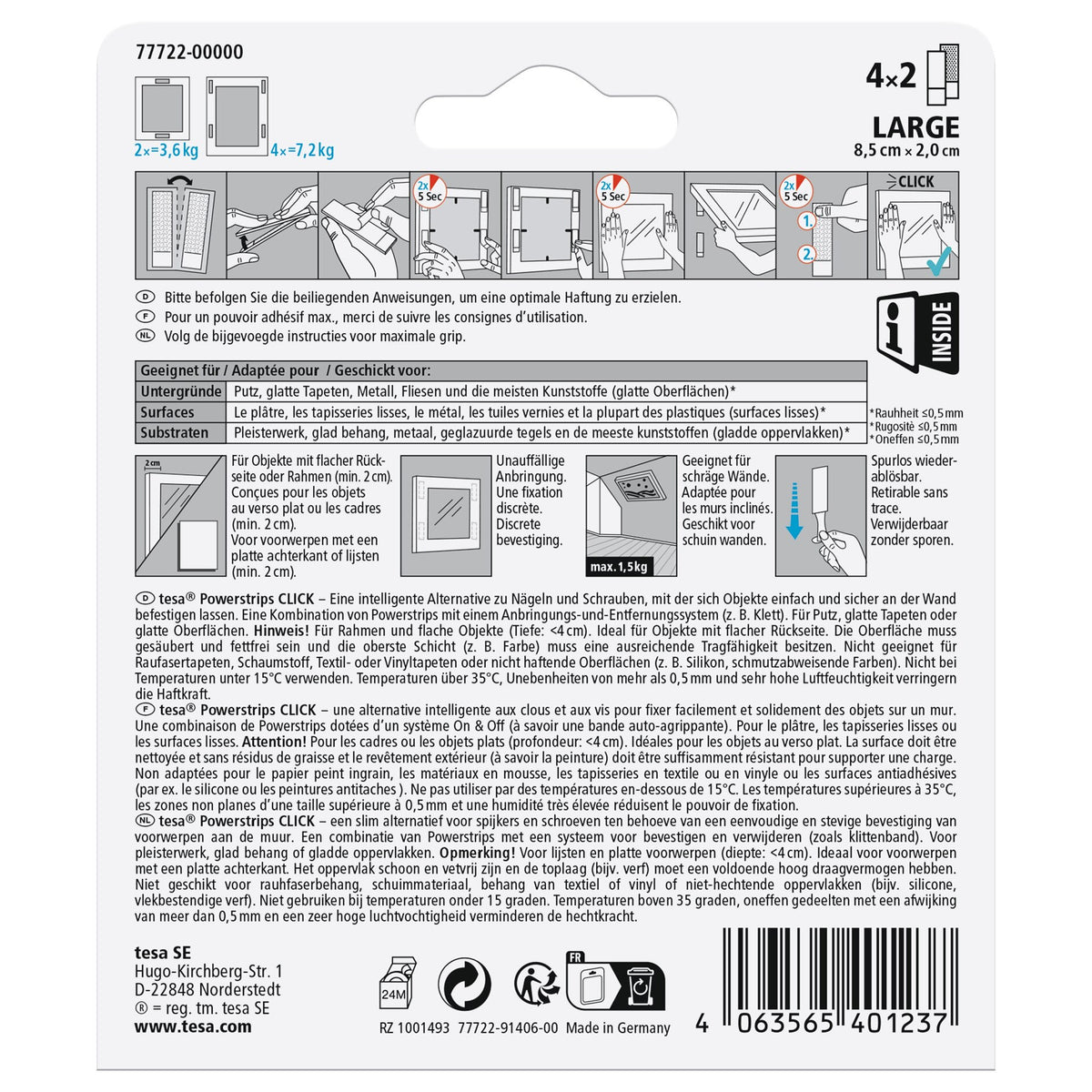 tesa Powerstrips Click Velcro Adhesive Pads, White, 4 Pairs