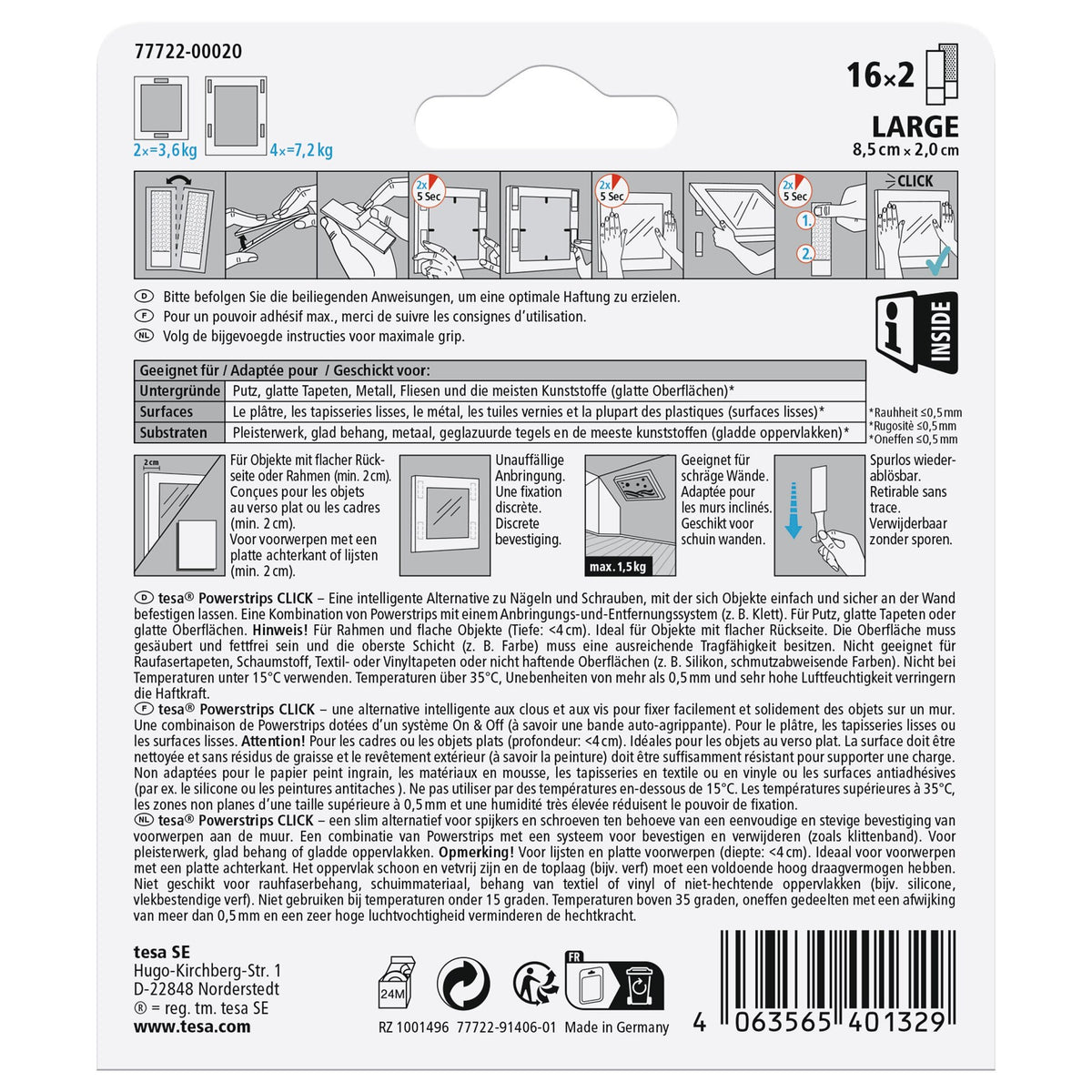 tesa Powerstrips Click Velcro Adhesive Pads, White, 16 Pairs