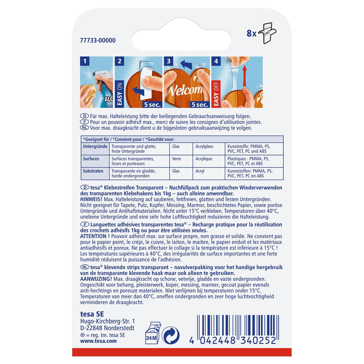 tesa Adhesive Tape for Transparent Surfaces and Glass, up to 1 kg