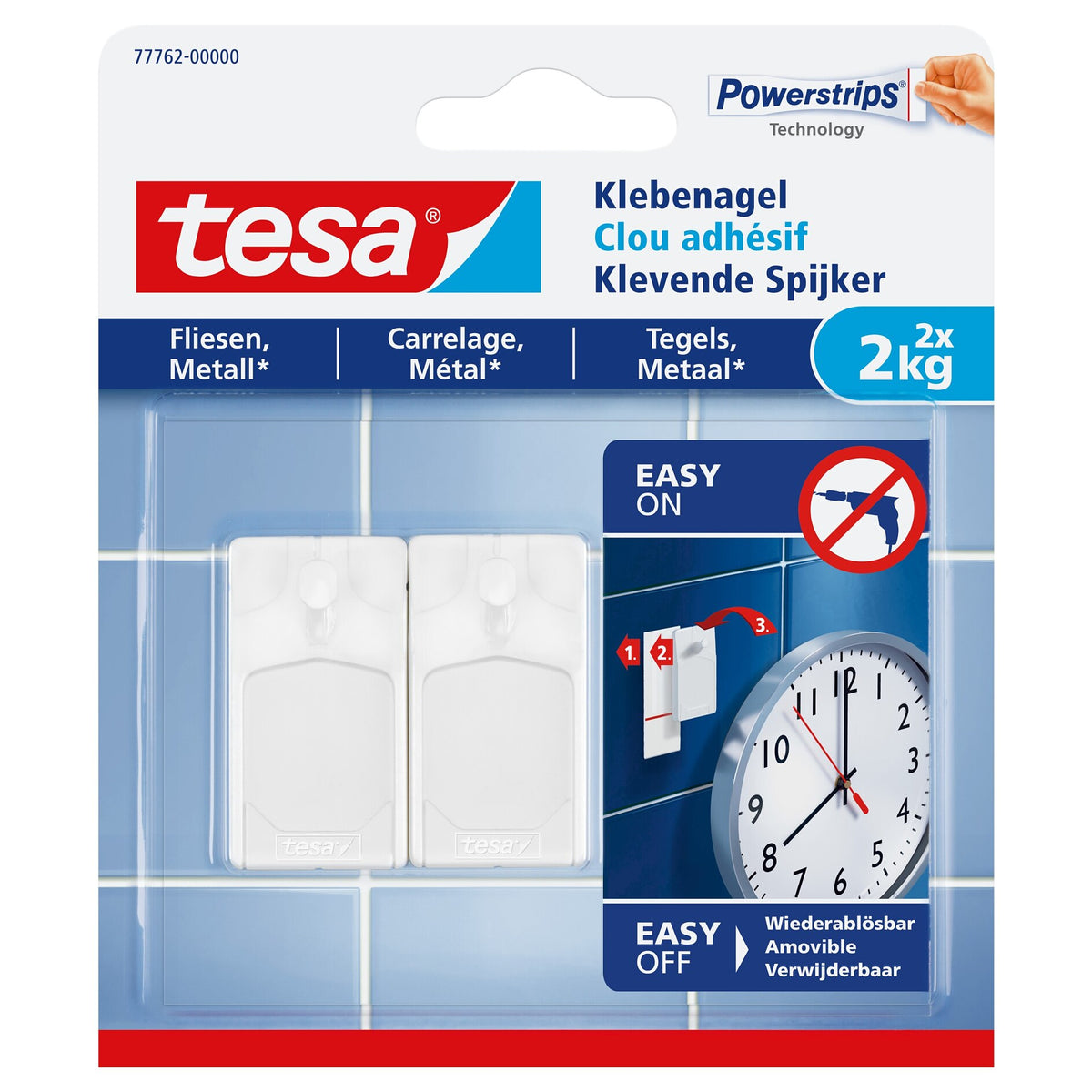 tesa Adhesive Nail for Tiles and Metal, White, up to 2 kg