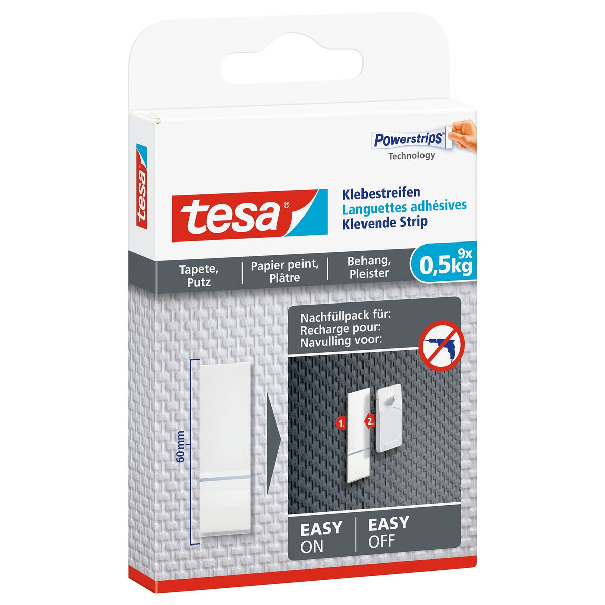 tesa Adhesive Tape for Wallpaper and Plaster, White, up to 0.5 kg