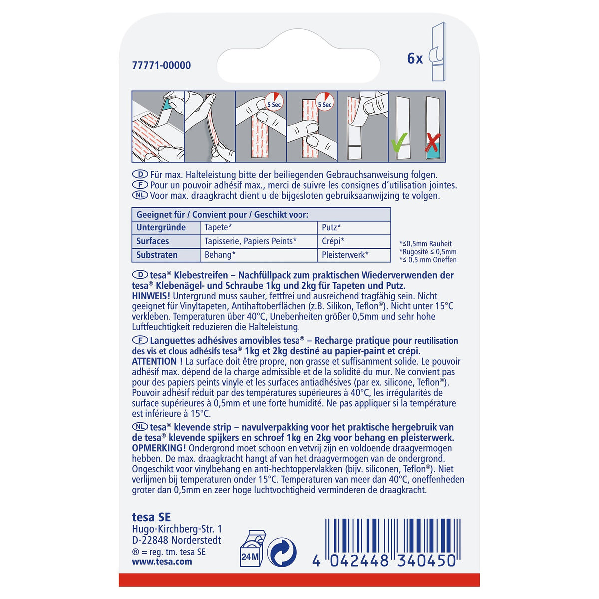 tesa Adhesive Tape for Wallpaper and Plaster, White, up to 1 kg