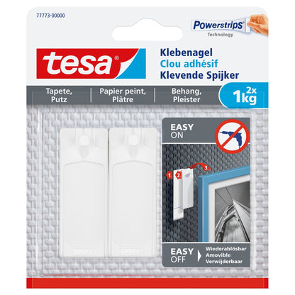 tesa Adhesive Nails for Wallpaper and Plaster, White, up to 1 kg