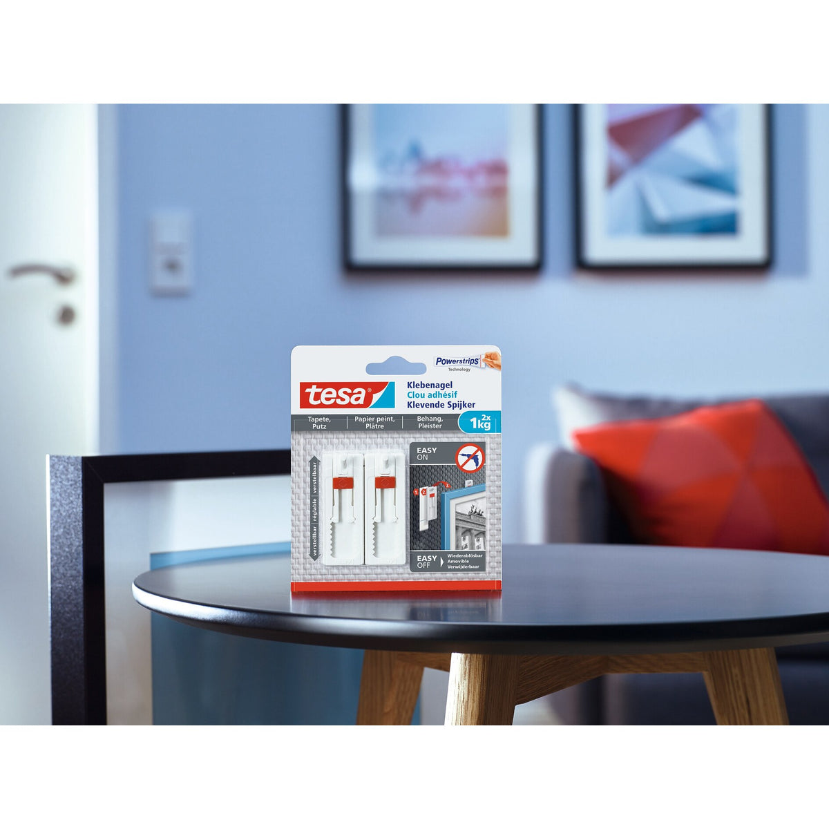 tesa Adjustable Adhesive Nail for Wallpaper and Plaster – Application