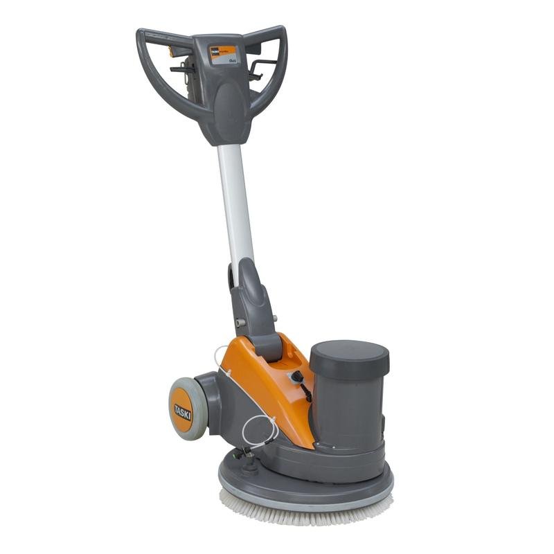 Die TASKI ergodisc duo von Diversey Deutschland GmbH & Co. OHG ist eine handelsübliche Bodenreinigungsmaschine mit zwei Geschwindigkeiten (165/330 U/min), ideal für Grundreinigen, Polieren, Schleifen und mehr auf Hartböden.