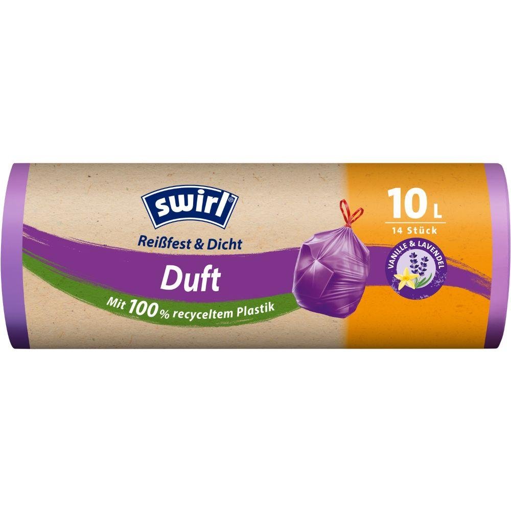 Eine Rolle Swirl Duft-Müllbeutel Vanille-Lavendel 10l Reißfest & Dicht hochkant (14 Beutel) von Melitta Europa GmbH & Co. KG bietet starke, auslaufsichere Müllbeutel mit Vanille-Lavendel-Duft und deutscher Verpackung.