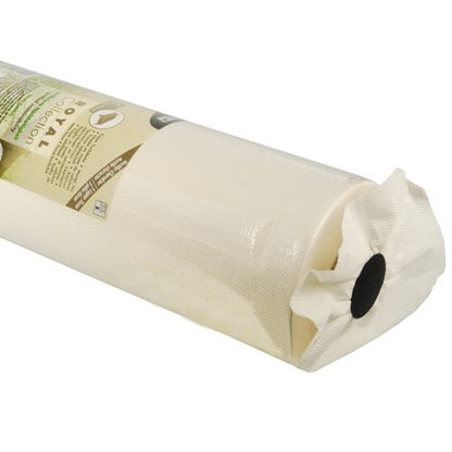 A close-up of a rolled-up tablecloth from the PAPSTAR GmbH, “ROYAL Collection” tissue, white and textured, with a black hollow core, and some packages are packaged in transparent plastic packaging with the product label.