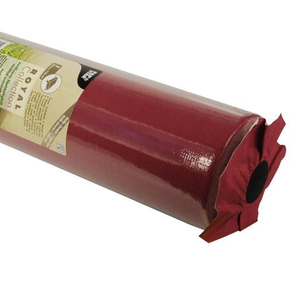One roll of "ROYAL Collection" tissue tablecloth from the PAPSTAR GmbH, available in chestnut brown and partially packaged in clear packaging with a product label, offers you premium-quality tissue.