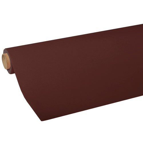 One roll of "ROYAL Collection" tissue tablecloth from the PAPSTAR The "GmbH" logo in brown is partially unrolled on a white background, revealing the inner cardboard tube and the high-quality tissue paper.