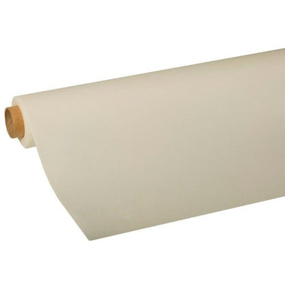 A roll of cream-colored PAPSTAR Tablecloth, "ROYAL Collection" tissue from the PAPSTAR GmbH, partially unrolled on a cardboard roll against a white background—perfect for projects that require premium-quality tissue paper.
