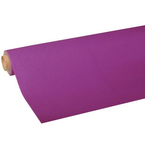 A role PAPSTAR GmbH tablecloth, “ROYAL Collection” tissue paper in purple, partially unrolled to showcase the high-quality tissue, wrapped around a brown cardboard core.