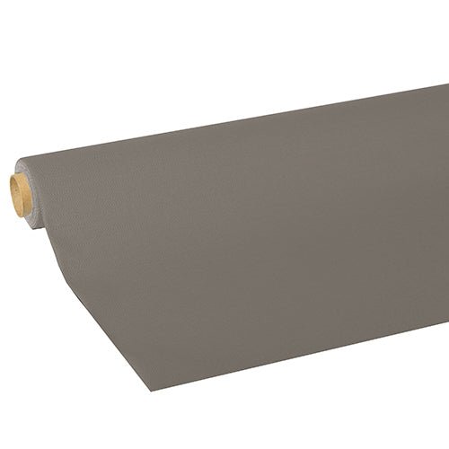A large round tablecloth from the “ROYAL Collection” by PAPSTAR The "GmbH" label in gray is partially unrolled on the side, revealing the texture, thickness, and the cardboard tube visible at one end.