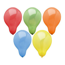 Fünf PAPSTAR Luftballons Ø 29 cm, farbig sortiert (rot, grün, orange, blau, gelb) der PAPSTAR GmbH sind in zwei Reihen auf weißem Hintergrund angeordnet. In der oberen Reihe befinden sich drei Ballons, in der unteren Reihe zwei. Jeder Ballon zeigt eine Lichtreflexion.