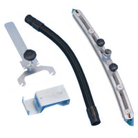Four components for the Fixomat for the TASKI vacumat 44T from Diversey Deutschland GmbH & Co. OHG—including a flexible hose, a curved rod with nubs, a bracket, and a flat piece—are clearly arranged against a white background.