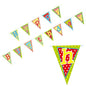 The PAPSTAR "Happy Birthday" banner (4 m, glossy paper) from the PAPSTAR GmbH consists of colorful triangular pennants with various patterns and colors, each displaying a letter that spells out "Happy Birthday."