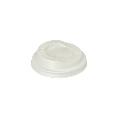 The PAPSTAR 50 dome-shaped lids made of C-PLA, round, 2.1 cm tall, and white, from PAPSTAR GmbH – biodegradable with a raised rim and a small drinking hole: the eco-friendly solution for disposable to-go beverage cups.
