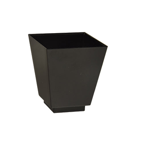 The PAPSTAR 50 finger food bowls from PAPSTAR GmbH are black, square bowls made of polystyrene plastic with a slightly conical design, wider at the top and narrower at the bottom, on a plain white background.