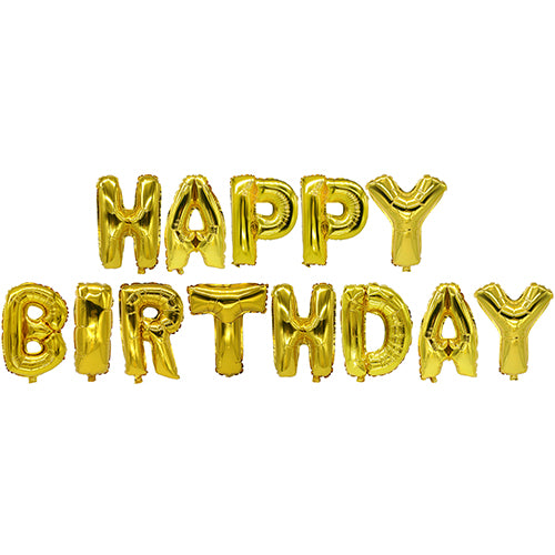 The "Happy Birthday" foil balloon set from PAPSTAR GmbH displays the message in gold foil in two rows - ideal for any birthday celebration.