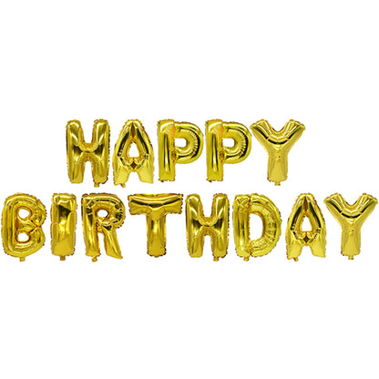 The "Happy Birthday" foil balloon set from PAPSTAR GmbH displays the message in gold foil in two rows - ideal for any birthday celebration.