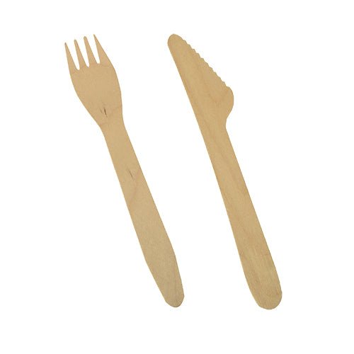 A PAPSTAR "Pure" Wooden Cutlery Set: 16.5 cm Knife and Fork by PAPSTAR The letters "GmbH" are arranged side by side on a white background. The eco-friendly wooden cutlery stands out with its simple, sleek design.