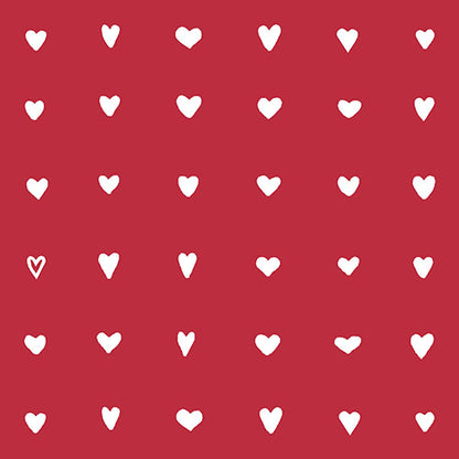 A grid of white hearts on red adorns the PAPSTAR GmbH napkins 1/4-fold, 33x33cm, heart design (50 pieces), with a contoured heart in the second row, first column amidst filled hearts.