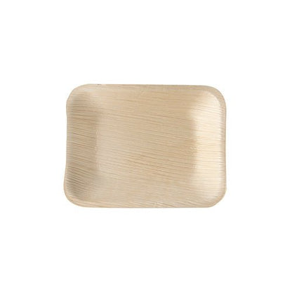 Das PAPSTAR 25 Tabletts, Palmblatt "pure" eckig der PAPSTAR GmbH ist ein rechteckiges, hellbraunes Palmblatttablett mit hochgezogenem Rand und strukturierter Oberfläche, von oben auf weißem Untergrund abgebildet.