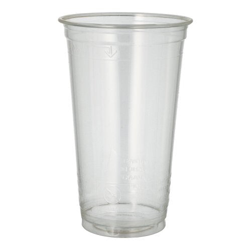 The PAPSTAR PLA "pure" cold drink cups, crystal clear (Ø 9.5 cm, 15.14 cm) from PAPSTAR A biodegradable, single-use plastic cup stands upright against a plain white background.