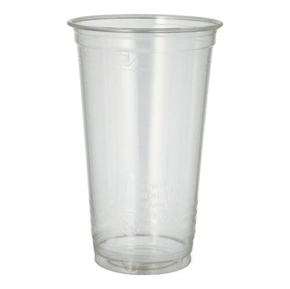The PAPSTAR PLA "pure" cold drink cups, crystal clear (Ø 9.5 cm, 15.14 cm) from PAPSTAR A biodegradable, single-use plastic cup stands upright against a plain white background.
