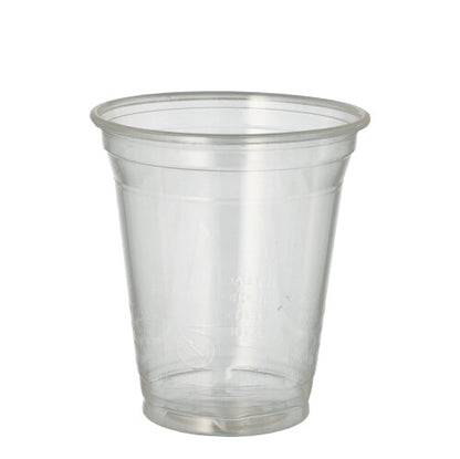 The PAPSTAR cold drink cup PLA "pure", crystal clear (Ø 9.5 cm, 70 pieces) from PAPSTAR GmbH is biodegradable, with a slightly flared rim and measurement markings, presented against a white background.