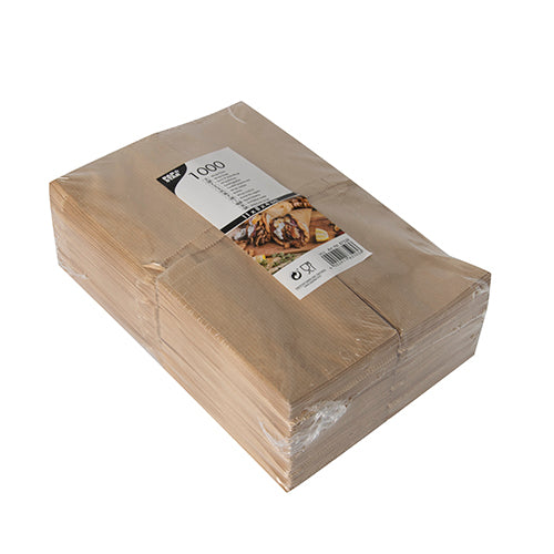 A large stack of PAPSTAR 1000 wrap bags (11x8x4 cm) from PAPSTAR GmbH, made from sustainable materials, packed in transparent plastic with a white label featuring text and food images.