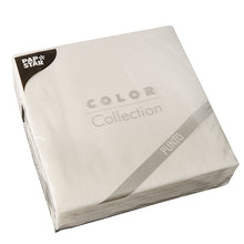 Eine versiegelte Packung mit 30 weißen 2-lagigen Servietten „PUNTO“ (38x38 cm, 1/4 Falz) der PAPSTAR GmbH mit dezentem Punktemuster – ideal für die elegante Tischdekoration.