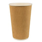 A PAPSTAR A Ripple Wall cardboard drinking cup (Ø 9 cm, 13.7 cm tall) with a brown, ribbed exterior and a white rim/interior stands upright against a white background.