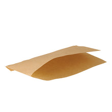 A PAPSTAR hot dog bag "pure" 18x11 cm, brown, greaseproof | Shrink film (1000 pieces) envelope of the PAPSTAR GmbH is partially open on a white surface, the brown flap is raised.