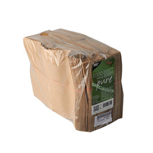 A stack of 1,000 PAPSTAR hot dog bags "pure" 18x11 cm, brown, greaseproof is shrink-wrapped and labeled with product information and barcode - perfect for professional use in the catering industry.