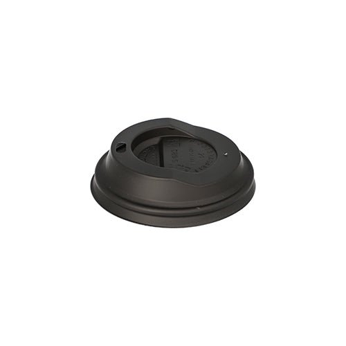 Against a plain white background is a white PAPSTAR 50 dome lids, C-PLA round lids (2.1 cm high) that PAPSTAR GmbH shown with takeout cups featuring a drinking hole and a vent hole.