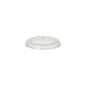 The transparent, round PAPSTAR Lids for single-serving cups (Ø 6 cm, PLA "pure") from the PAPSTAR The GmbH logo appears on a white background, with a flat top and a raised, ridged rim for a secure fit. The package contains 50 biodegradable lids.