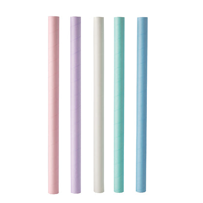 Five PAPSTAR bubble tea paper straws (Ø12mm, 20cm) in pink, lavender, white, mint green, and light blue stand upright in a row against a plain white background. Brand: PAPSTAR GmbH. Package: 200 pieces.