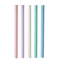 Five PAPSTAR bubble tea paper straws (Ø12mm, 20cm) in pink, lavender, white, mint green, and light blue stand upright in a row against a plain white background. Brand: PAPSTAR GmbH. Package: 200 pieces.