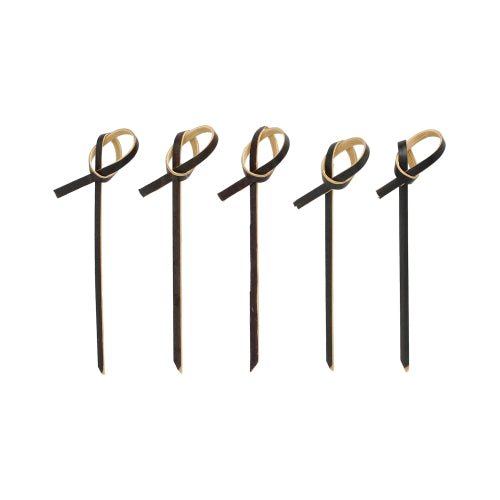 Five PAPSTAR 250 Finger Food - Pickers of the PAPSTAR A GmbH logo in black with light brown bow accents on the top, arranged in a row on a white background.