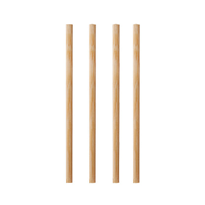 Four PAPSTAR 1000 bamboo stir sticks "pure" from PAPSTAR GmbH stand vertically in a row against a white background - an eco-friendly, biodegradable alternative to conventional stir sticks.