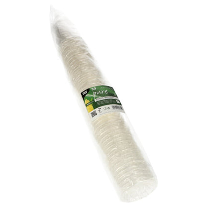 A pack of 50 PAPSTAR GmbH cold drink cups PLA "pure" crystal clear disposable cups, biodegradable, individually and transparently packaged - ideal for cold drinks.