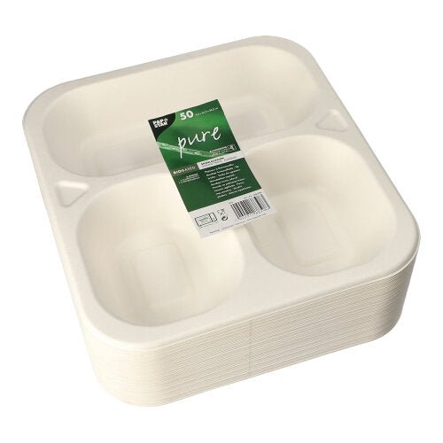PAPSTAR 50 Teller Aus Zuckerrohr – 26 Cm, 3-geteilt, Weiß, Mikrowellengeeignet, Nachhaltig