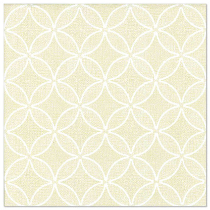 Eine quadratische beige Fliese, inspiriert von PAPSTAR 50 Servietten "ROYAL Collection" 1/4-Falz 40 x 40 cm champagner von PAPSTAR GmbH, mit weißen, ineinandergreifenden Kreis- und Ovalmustern auf einem subtil strukturierten Hintergrund für einen raffinierten Look.