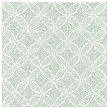 Die PAPSTAR GmbH "ROYAL Collection" 50 Servietten in grün (40 x 40 cm, 1/4-Falz) zeigen ein stilvolles geometrisches weißes Kreismuster auf hellgrünem Hintergrund - ideal für festliche Anlässe.