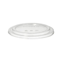 A PAPSTAR 50 lids for salad bowls, round, clear, 2 cm high, PLA PAPSTAR The GmbH logo is depicted lying flat on a white background. This compostable, eco-friendly lid fits on disposable cups or containers.