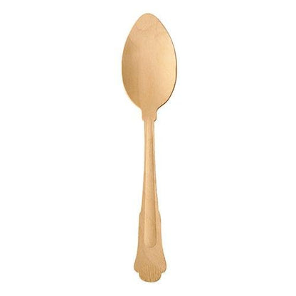 Ein Set von sechs PAPSTAR Holzlöffeln "pure" 19,5 cm im Vintage-Design der PAPSTAR GmbH auf weißem Grund - ein elegantes, umweltfreundliches Upgrade der traditionellen Holzlöffel.
