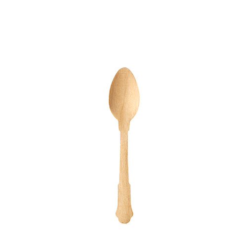 A single PAPSTAR GmbH coffee spoon wood "pure" 12 cm in vintage design stands centrally on a plain white background.