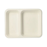 The PAPSTAR 125 sealing trays of the PAPSTAR GmbH features rectangular, white, two-part bowls made of biodegradable sugarcane, shown from above against a white background.