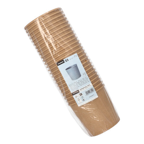 A pack of 25 brown Starpak soup cups made of cardboard (Ø 11.5 cm), from Starpak, is packed in transparent foil with a white label – ideal for enjoying or taking away soups.