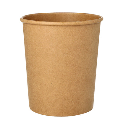 The Starpak 25 soup cup, round cardboard Ø 11.5 cm in brown stands upright against a white background – a sturdy, brown soup cup from Starpak with a rolled rim, ideal for soups on the go.